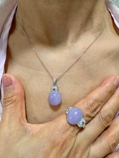 Certified Lavender Jade & Rose Cut Diamond Lucky Horseshoe Ring & Pendant Set.