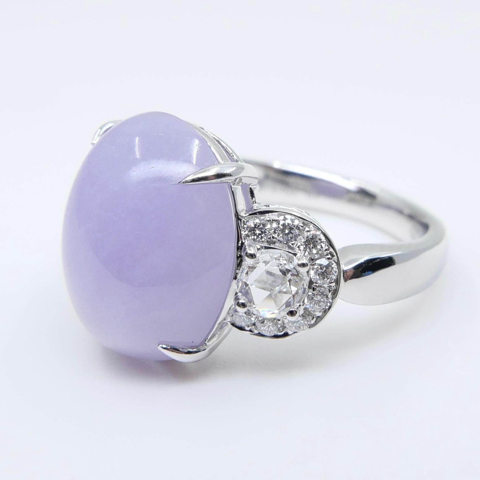 Contemporary Certified Lavender Jade & Rose Cut Diamond Lucky Horseshoe Ring & Pendant Set.  For Sale
