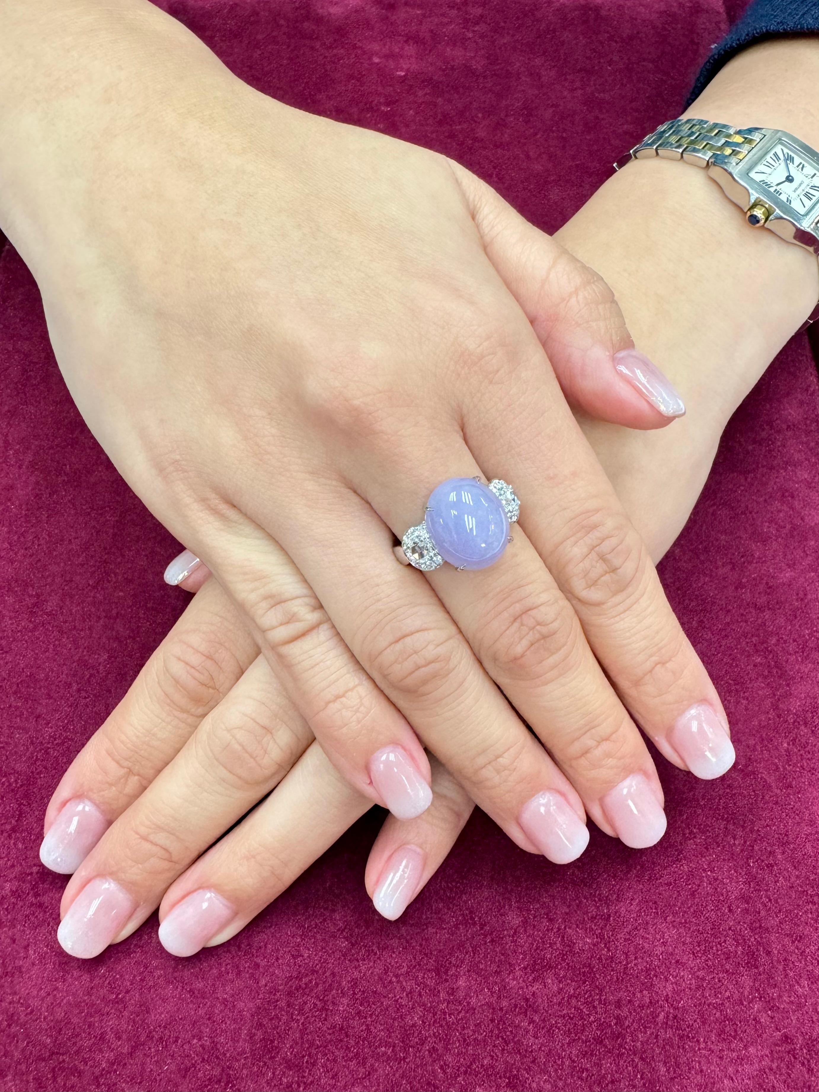 Certified Lavender Jade & Rose Cut Diamond Lucky Horseshoe Ring & Pendant Set.  For Sale 2