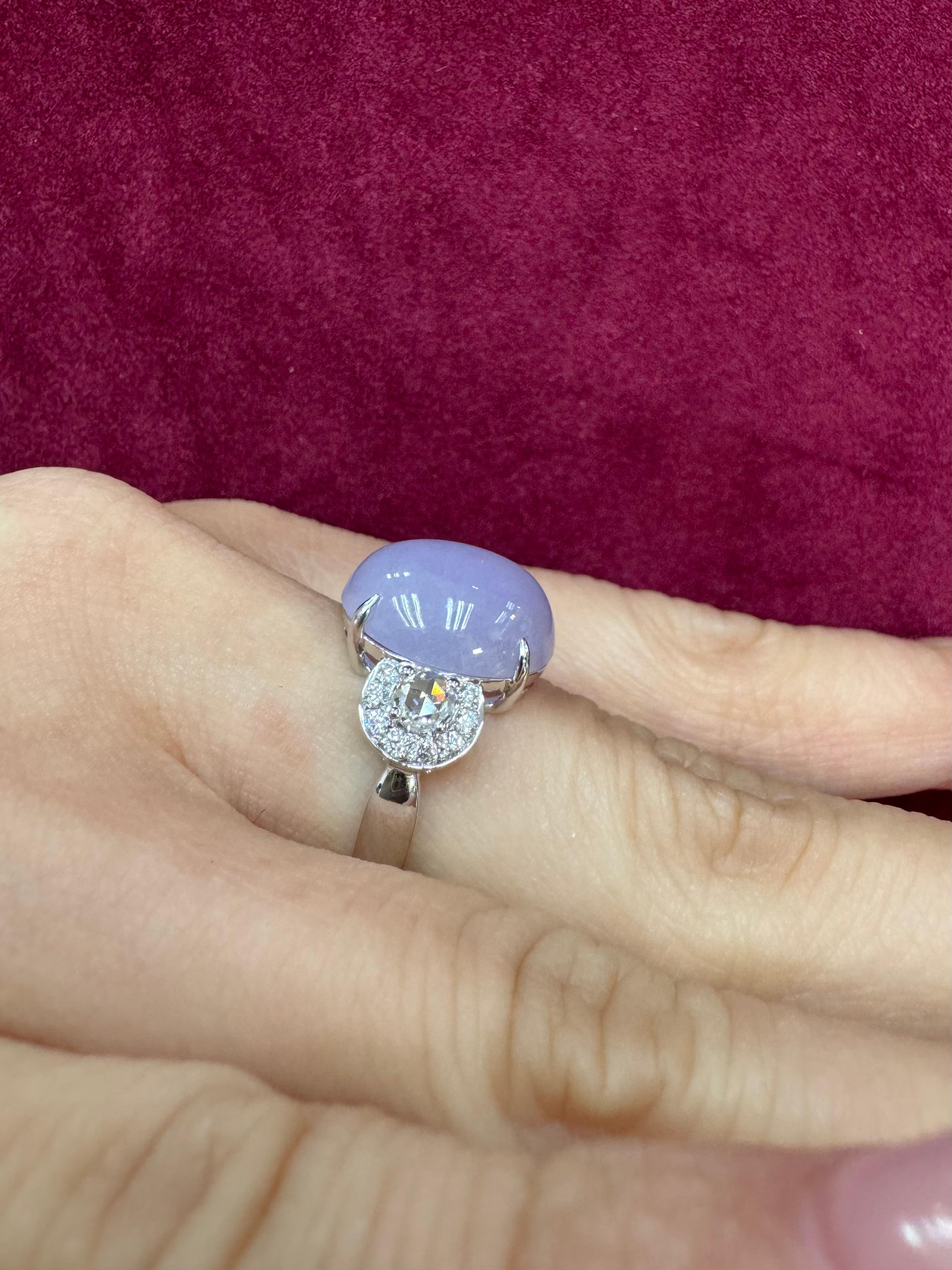 Certified Lavender Jade & Rose Cut Diamond Lucky Horseshoe Ring & Pendant Set.  For Sale 3