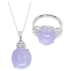 Certified Lavender Jade & Rose Cut Diamond Lucky Horseshoe Ring & Pendant Set. 