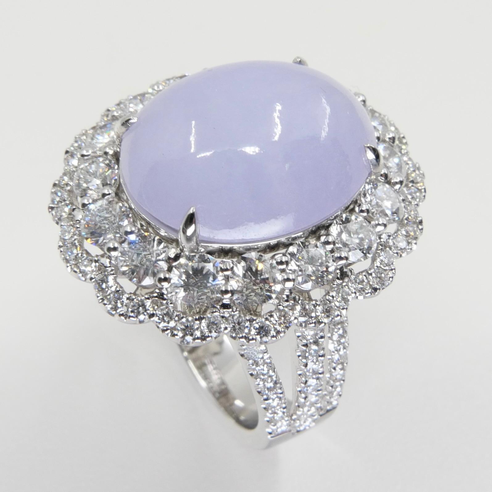 Certified Light Lavender Jadeite Jade & Diamond Cocktail Ring, Light Purple For Sale 3