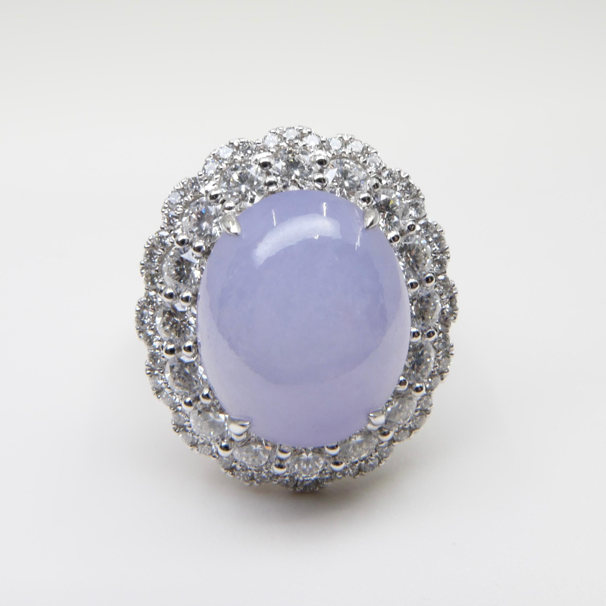 Certified Light Lavender Jadeite Jade & Diamond Cocktail Ring, Light Purple For Sale 5