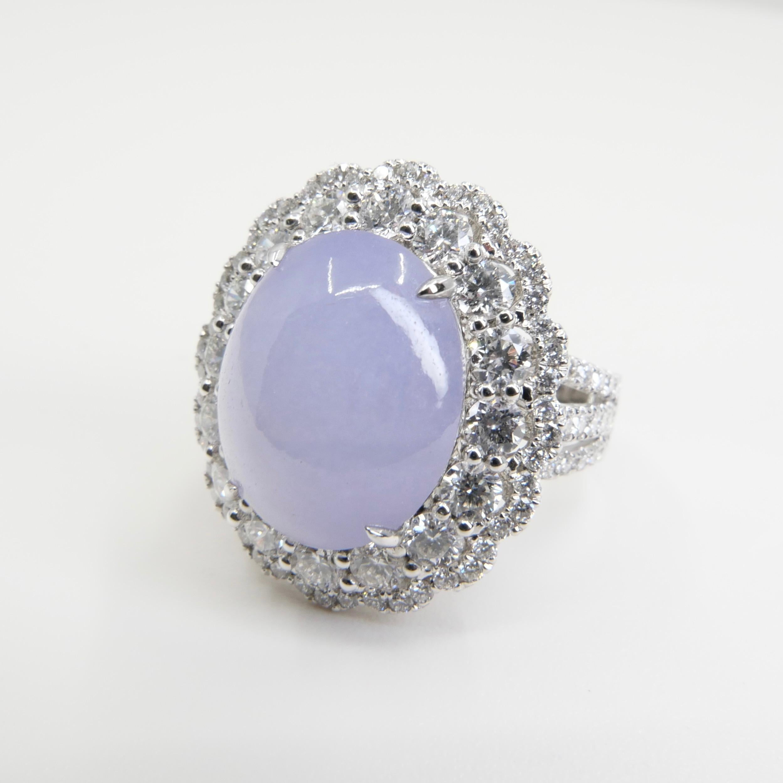 Certified Light Lavender Jadeite Jade & Diamond Cocktail Ring, Light Purple For Sale 6