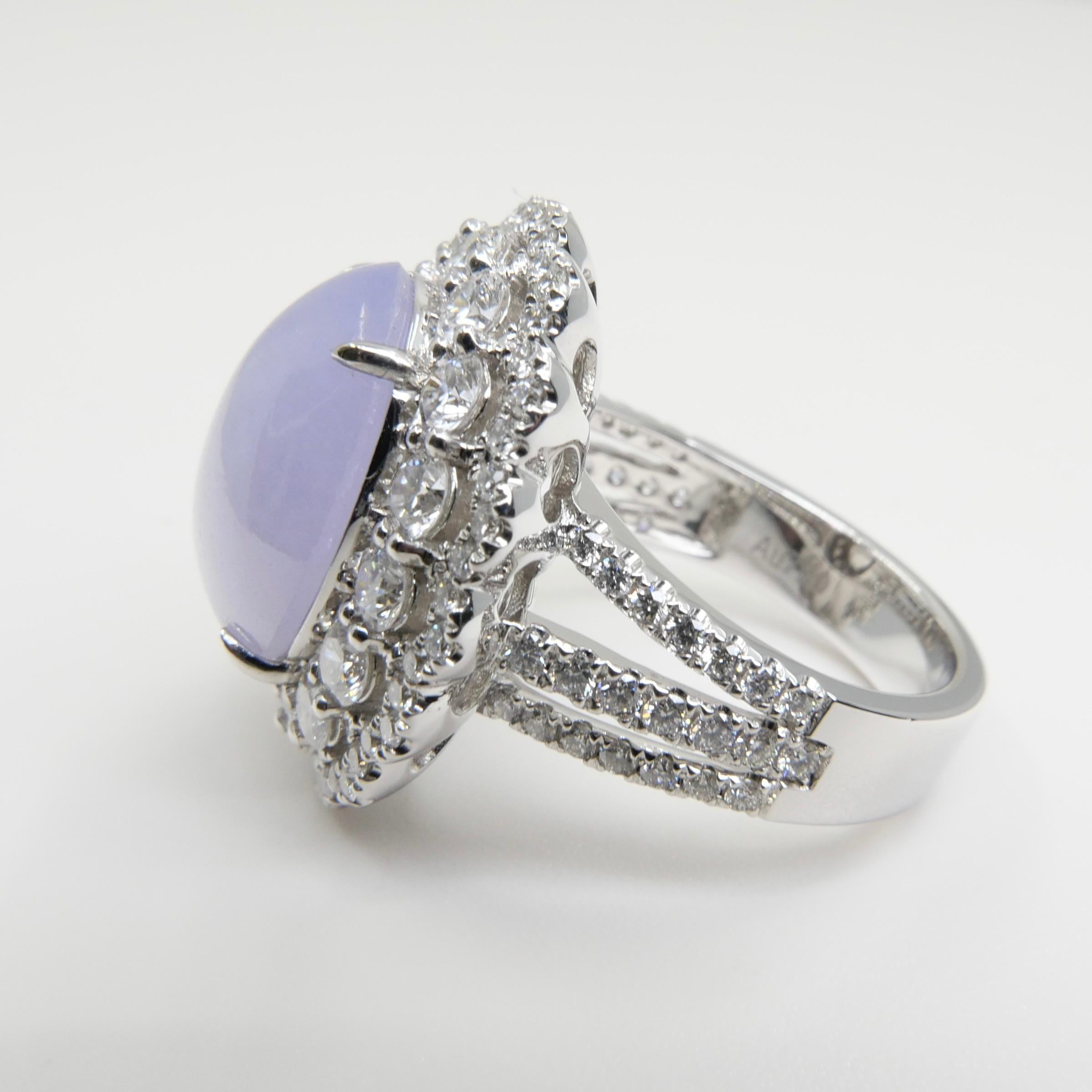 Certified Light Lavender Jadeite Jade & Diamond Cocktail Ring, Light Purple For Sale 7