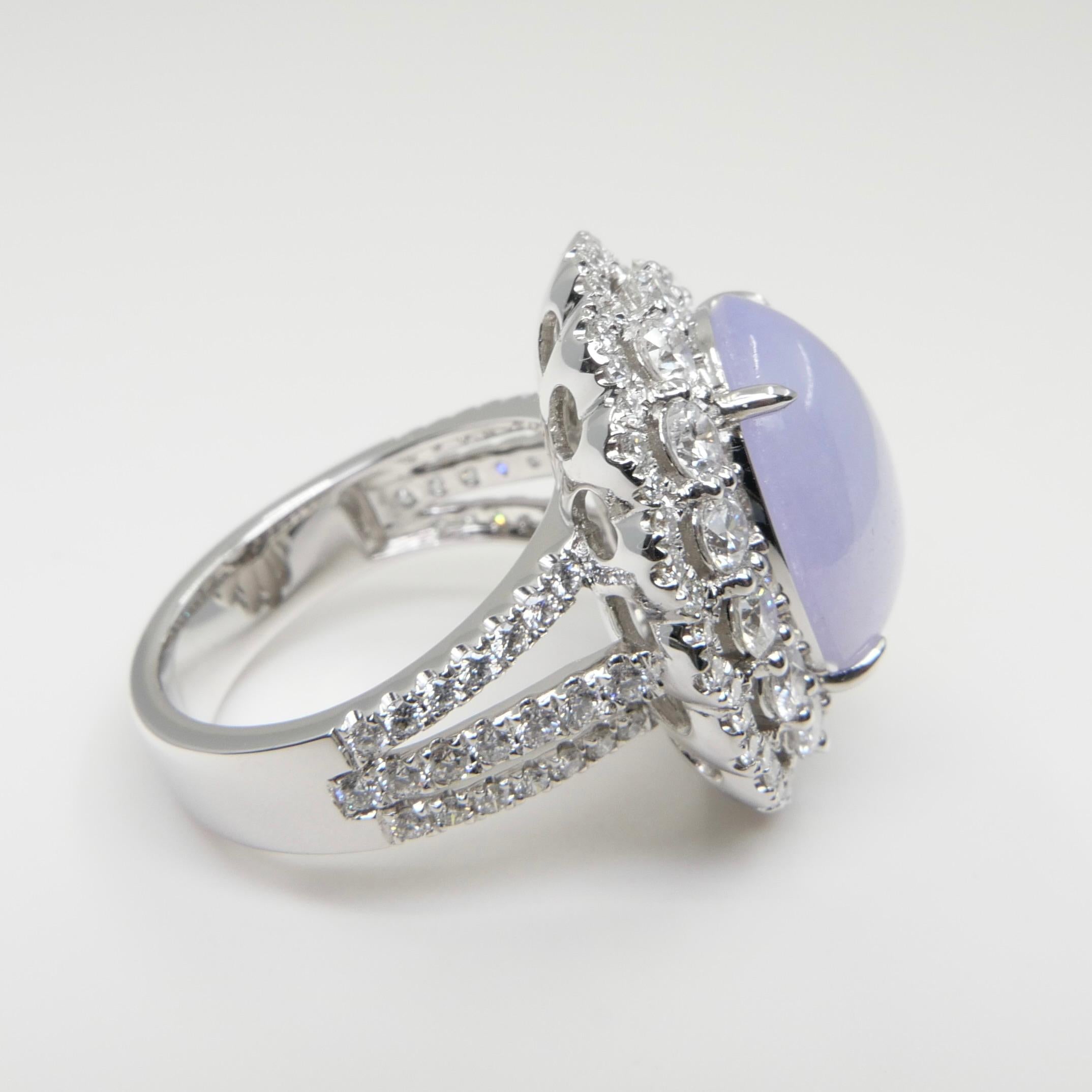 Certified Light Lavender Jadeite Jade & Diamond Cocktail Ring, Light Purple For Sale 8