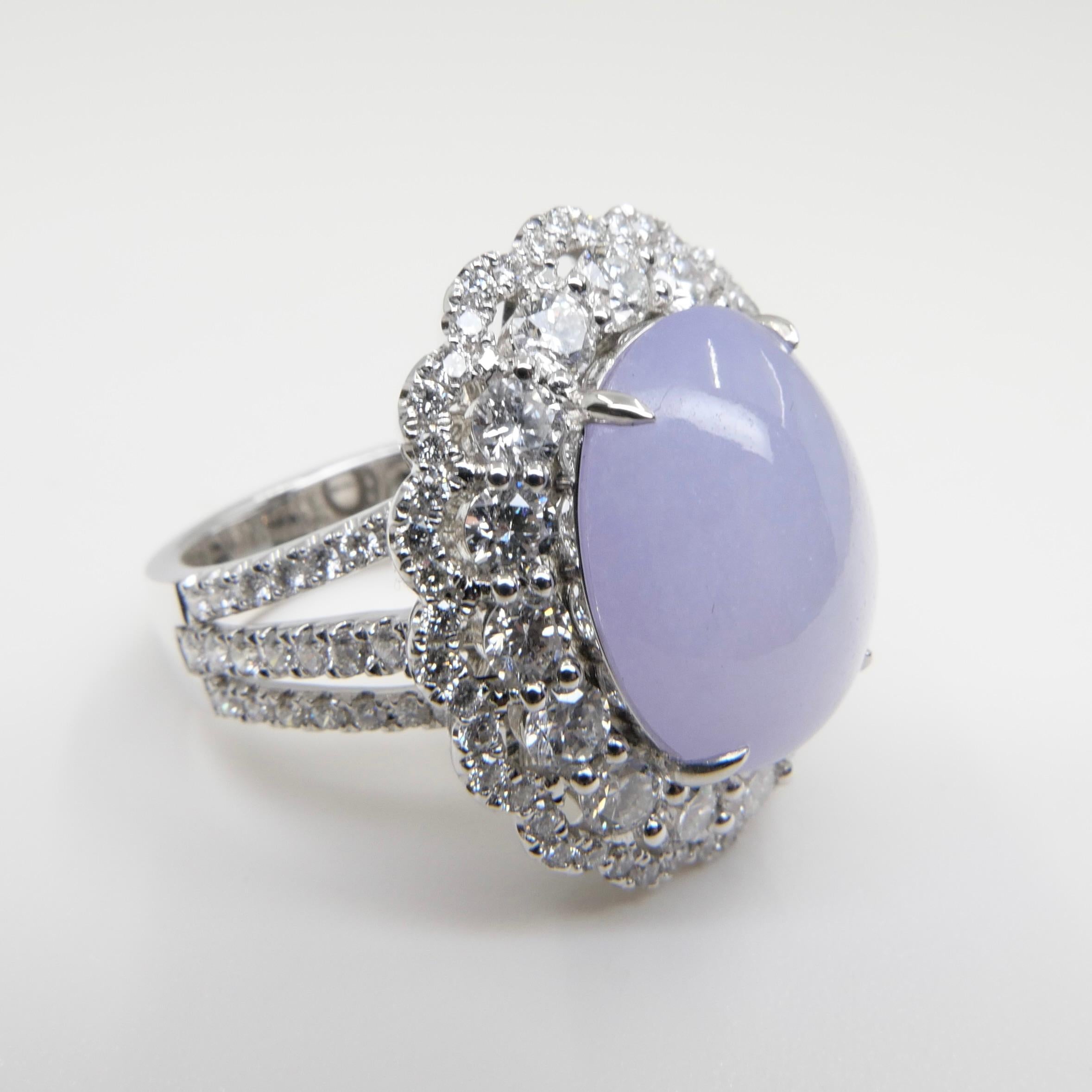 Certified Light Lavender Jadeite Jade & Diamond Cocktail Ring, Light Purple For Sale 9