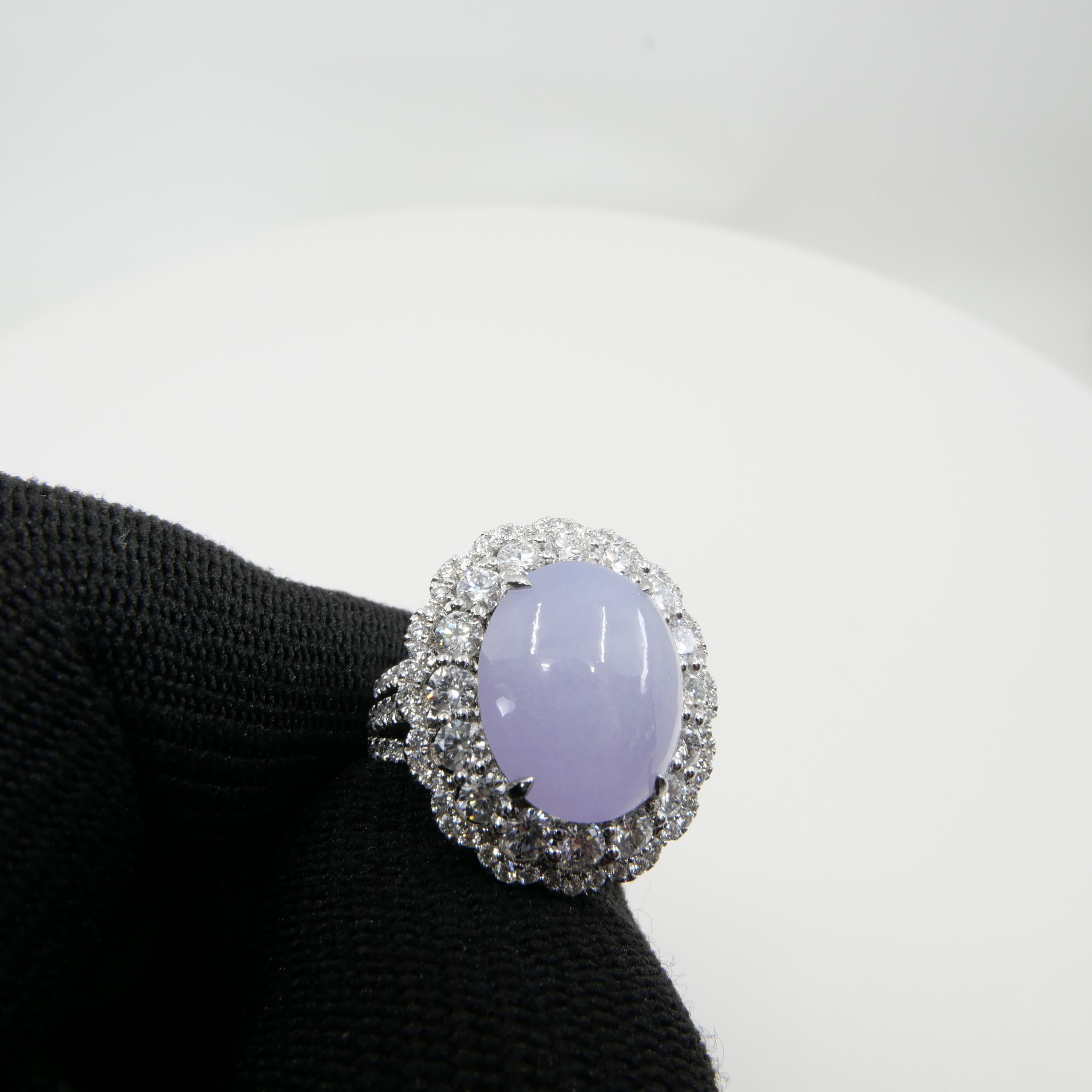 Certified Light Lavender Jadeite Jade & Diamond Cocktail Ring, Light Purple For Sale 2
