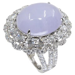 Certified Light Lavender Jadeite Jade & Diamond Cocktail Ring, Light Purple
