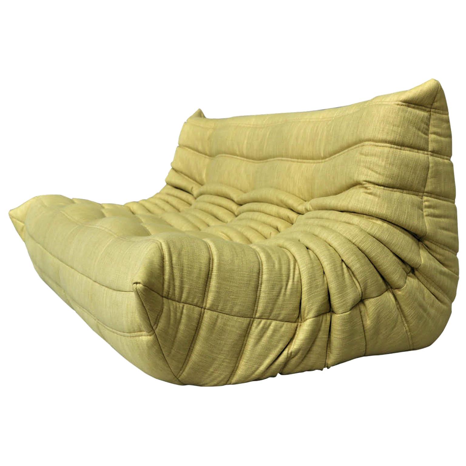 CERTIFIED Ligne Roset TOGO 3-Seat in Durable Chartreuse Fabric, DIAMOND QUALITY For Sale