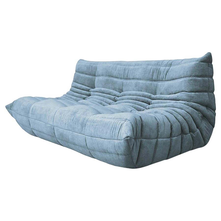 CERTIFIED Ligne Roset TOGO 3-Seat in Our Free Stain Sky Fabric, DIAMOND QUALITY For Sale