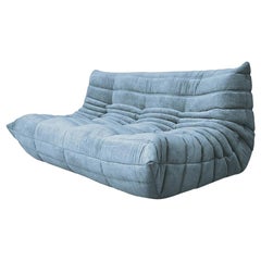 Retro CERTIFIED Ligne Roset TOGO 3-Seat in Our Free Stain Sky Fabric, DIAMOND QUALITY