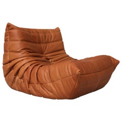 Retro CERTIFIED Ligne Roset TOGO Fireside in Natural Cognac Leather, DIAMOND QUALITY