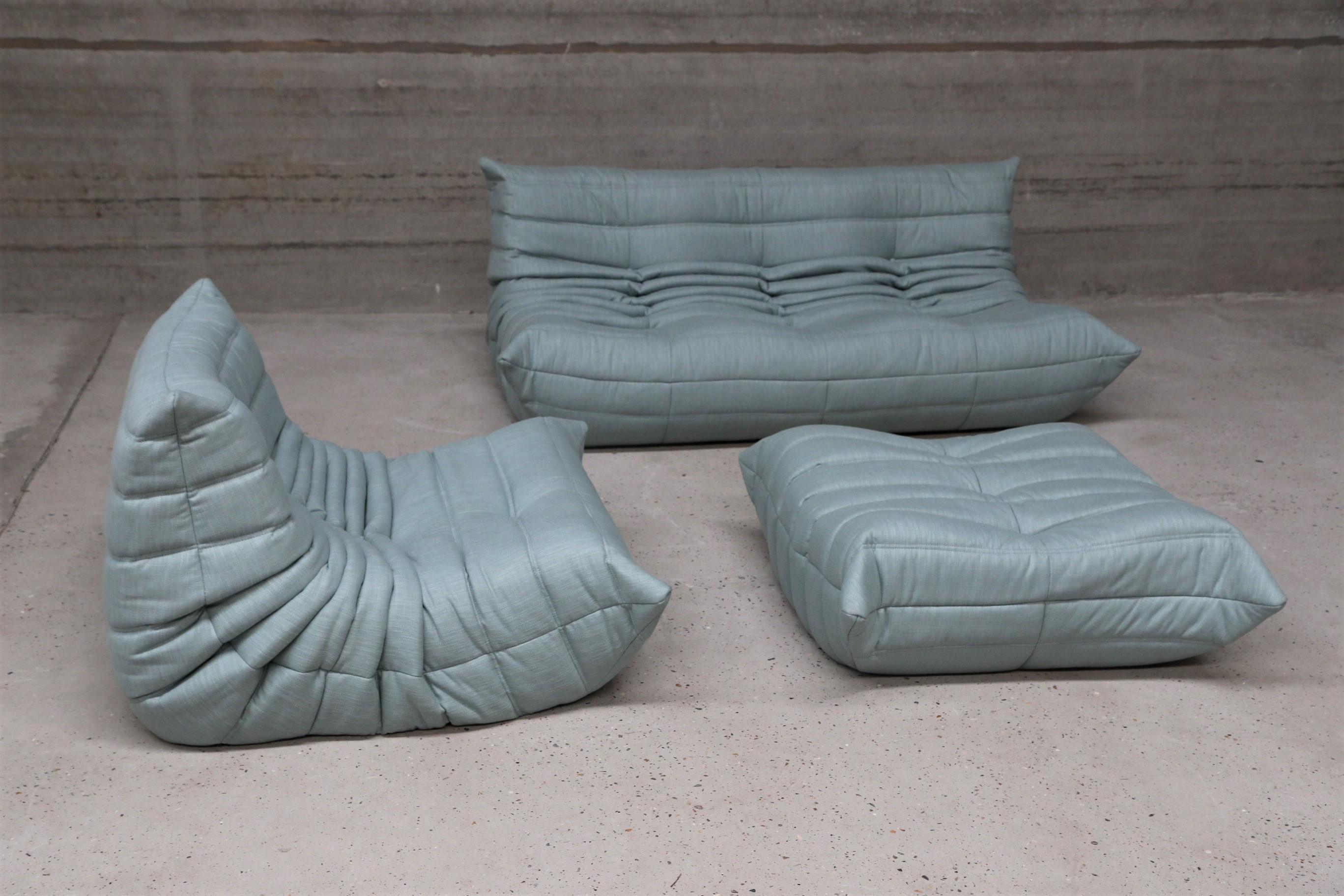 Mid-Century Modern CERTIFIED Ligne Roset TOGO Lounge in Stain Free Celadon Fabric, DIAMOND QUALITY For Sale