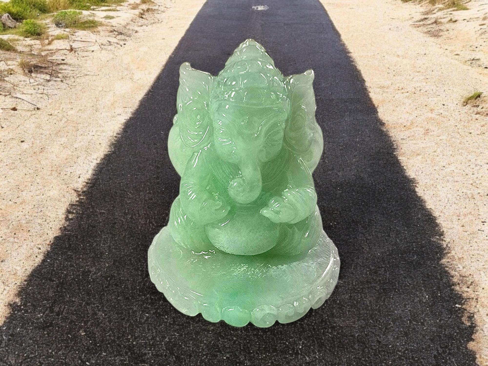 Certified Lord Ganesha Imperial Burmese A-Jadeite Carved Figurine Ornament For Sale 9