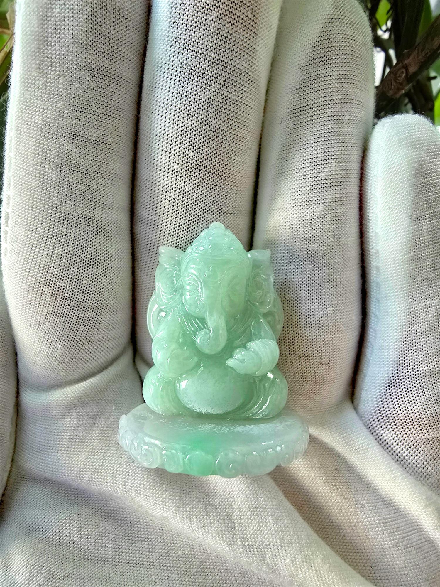 Certified Lord Ganesha Imperial Burmese A-Jadeite Carved Figurine Ornament For Sale 10