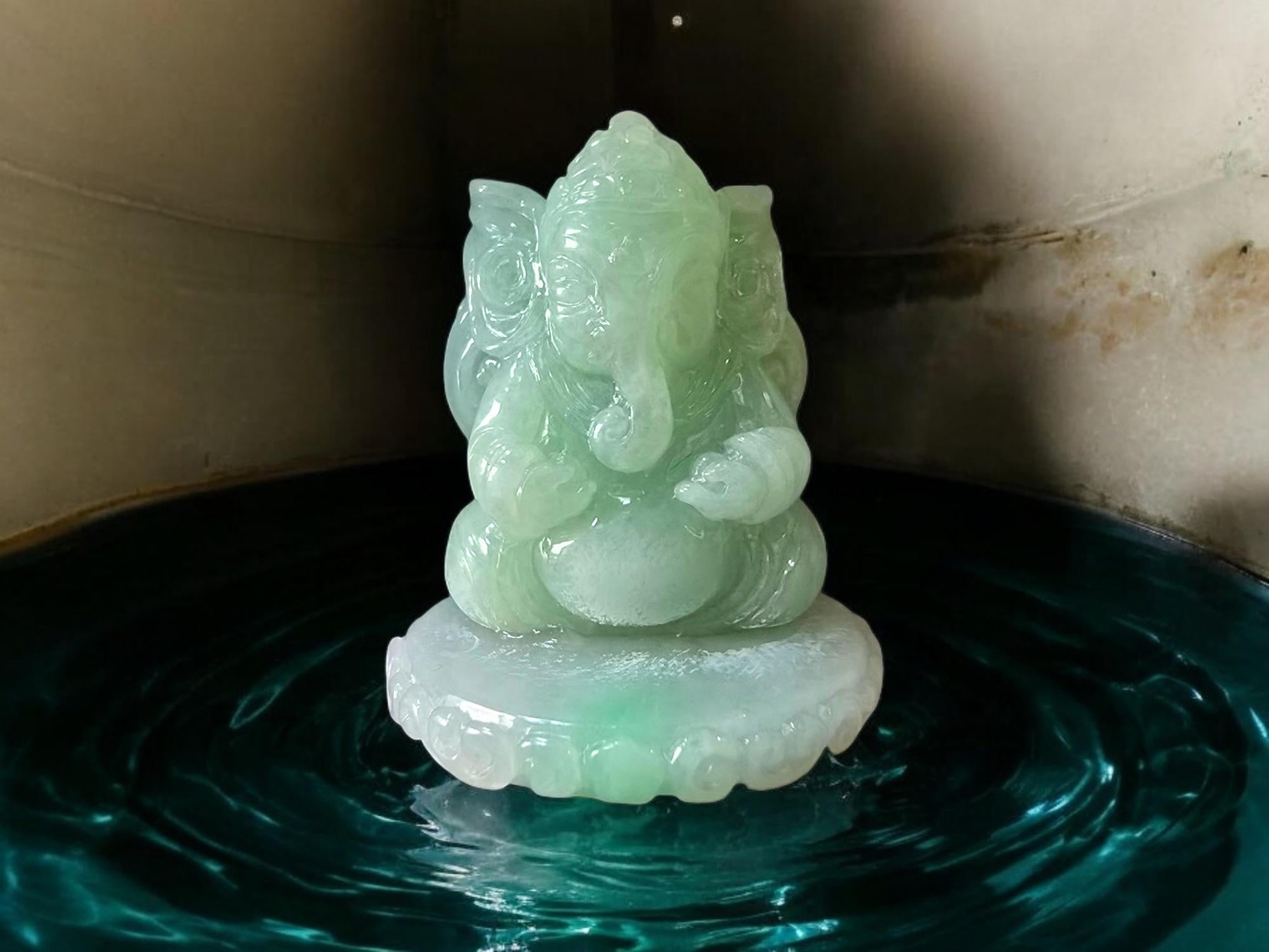 Certified Lord Ganesha Imperial Burmese A-Jadeite Carved Figurine Ornament For Sale 11