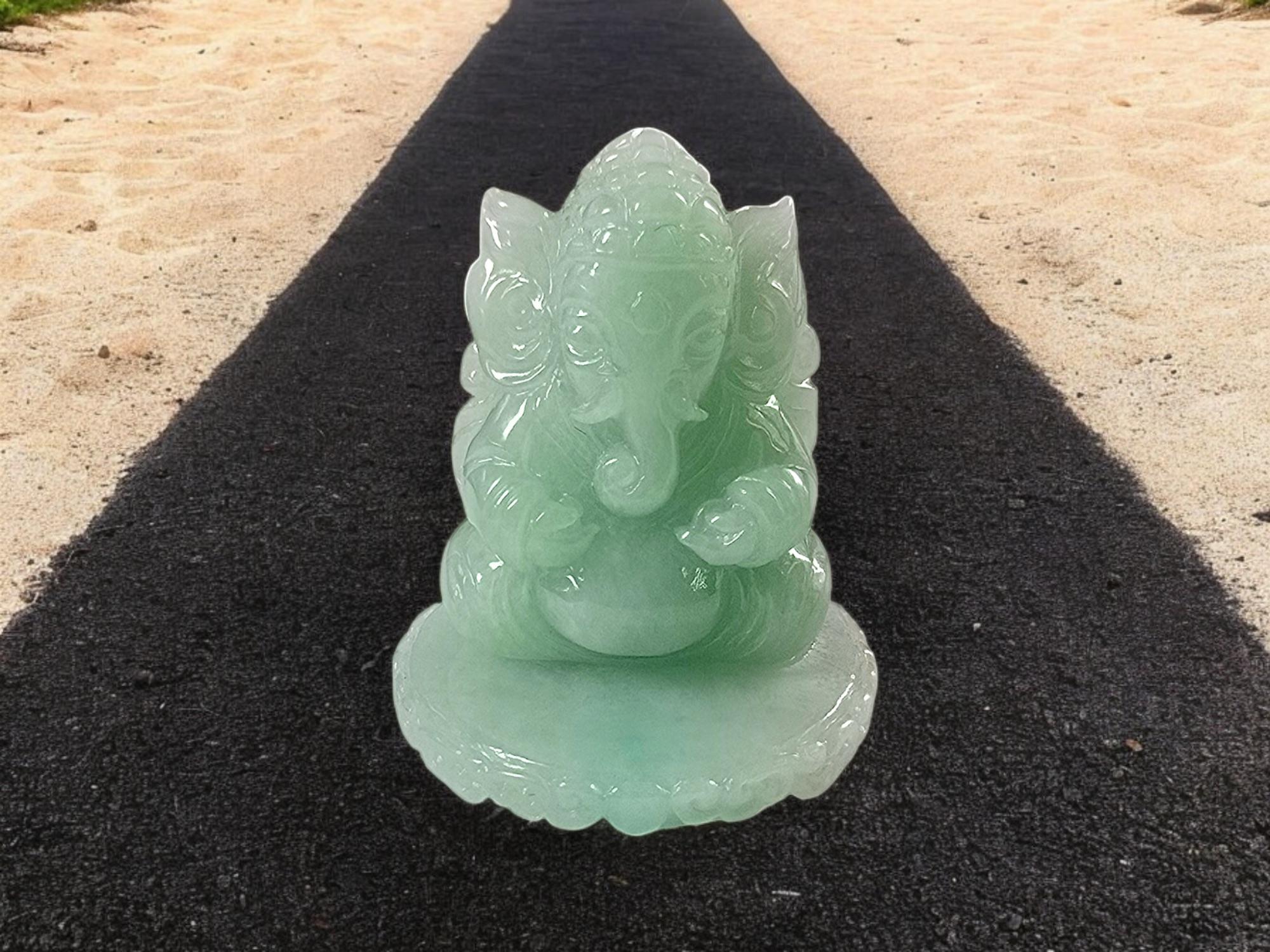 Certified Lord Ganesha Imperial Burmese A-Jadeite Carved Figurine Ornament For Sale 12