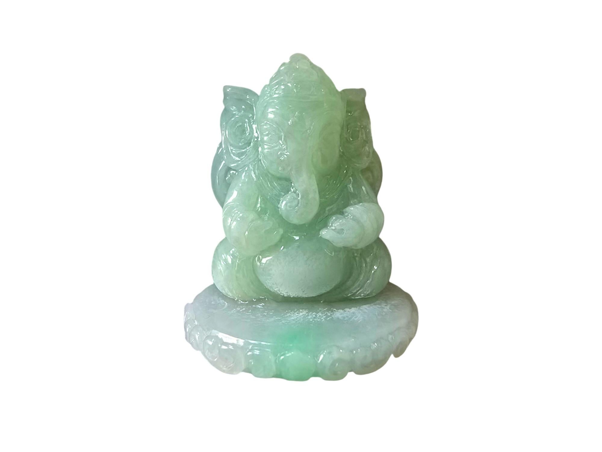 Certified Lord Ganesha Imperial Burmese A-Jadeite Carved Figurine Ornament For Sale 1