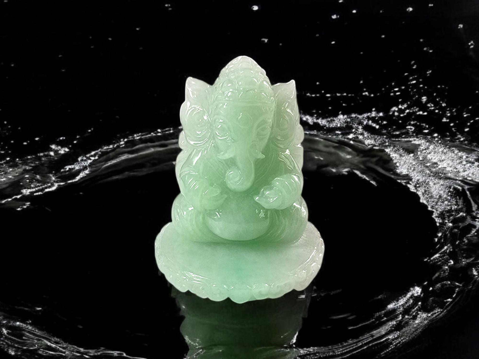 Ball Cut Certified Lord Ganesha Imperial Burmese A-Jadeite Carved Figurine Ornament For Sale