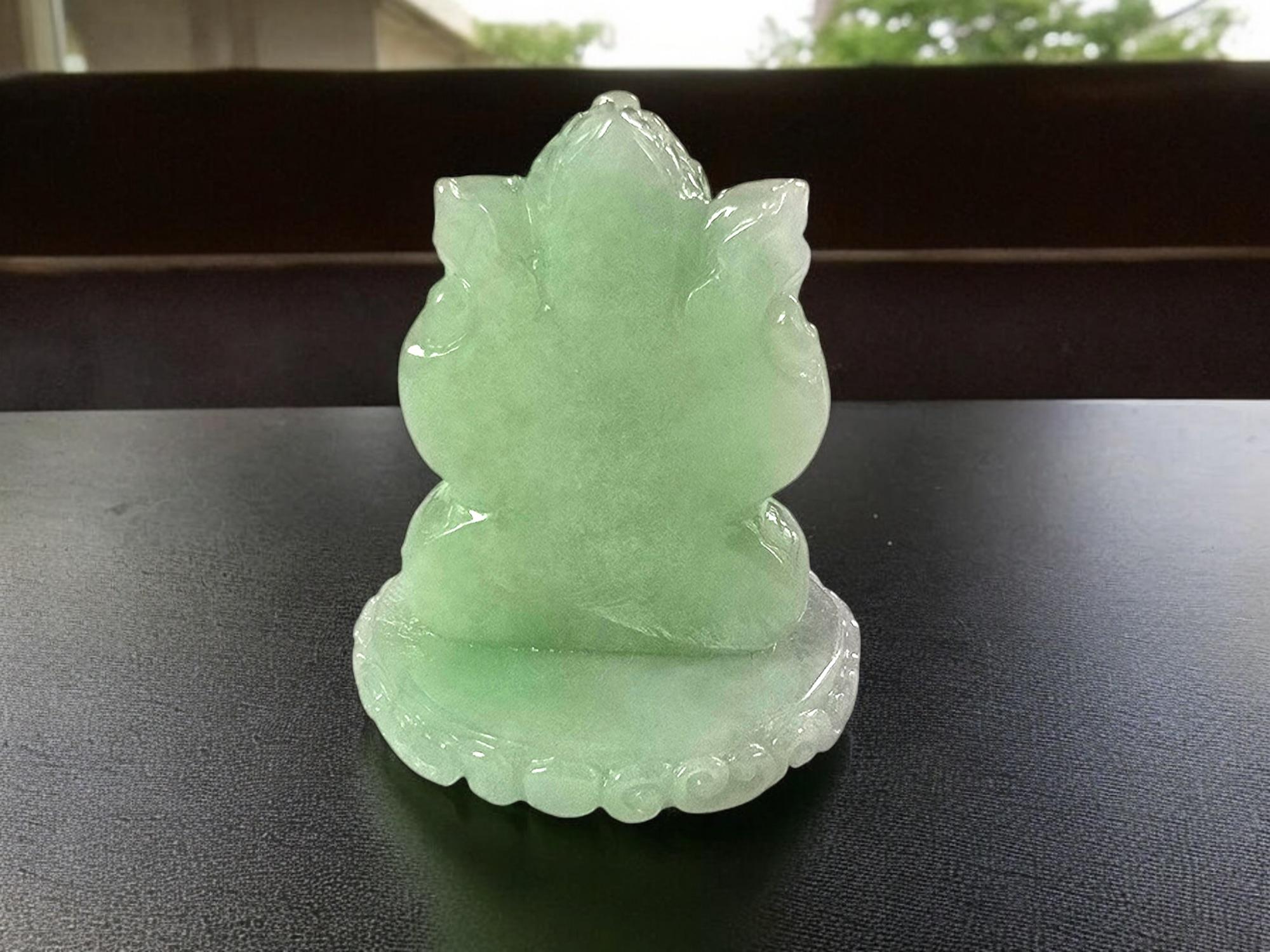 Certified Lord Ganesha Imperial Burmese A-Jadeite Carved Figurine Ornament For Sale 3