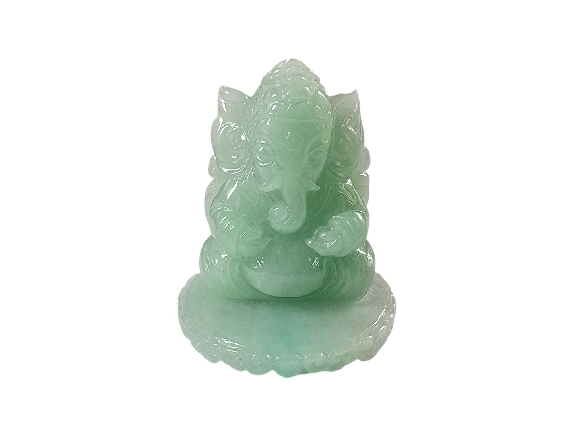 Women's or Men's Certified Lord Ganesha Imperial Burmese A-Jadeite Carved Figurine Ornament For Sale