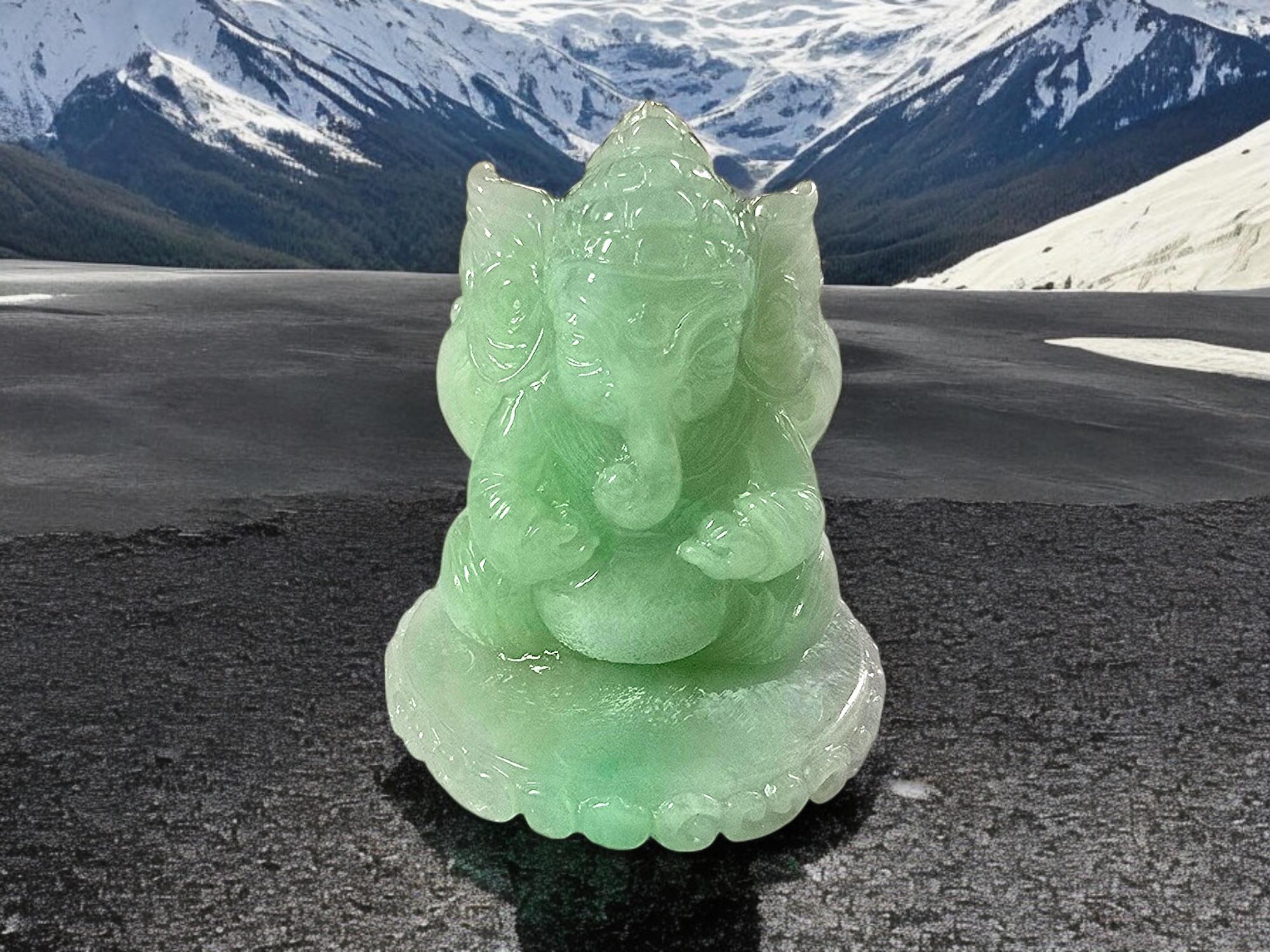Certified Lord Ganesha Imperial Burmese A-Jadeite Carved Figurine Ornament For Sale 5