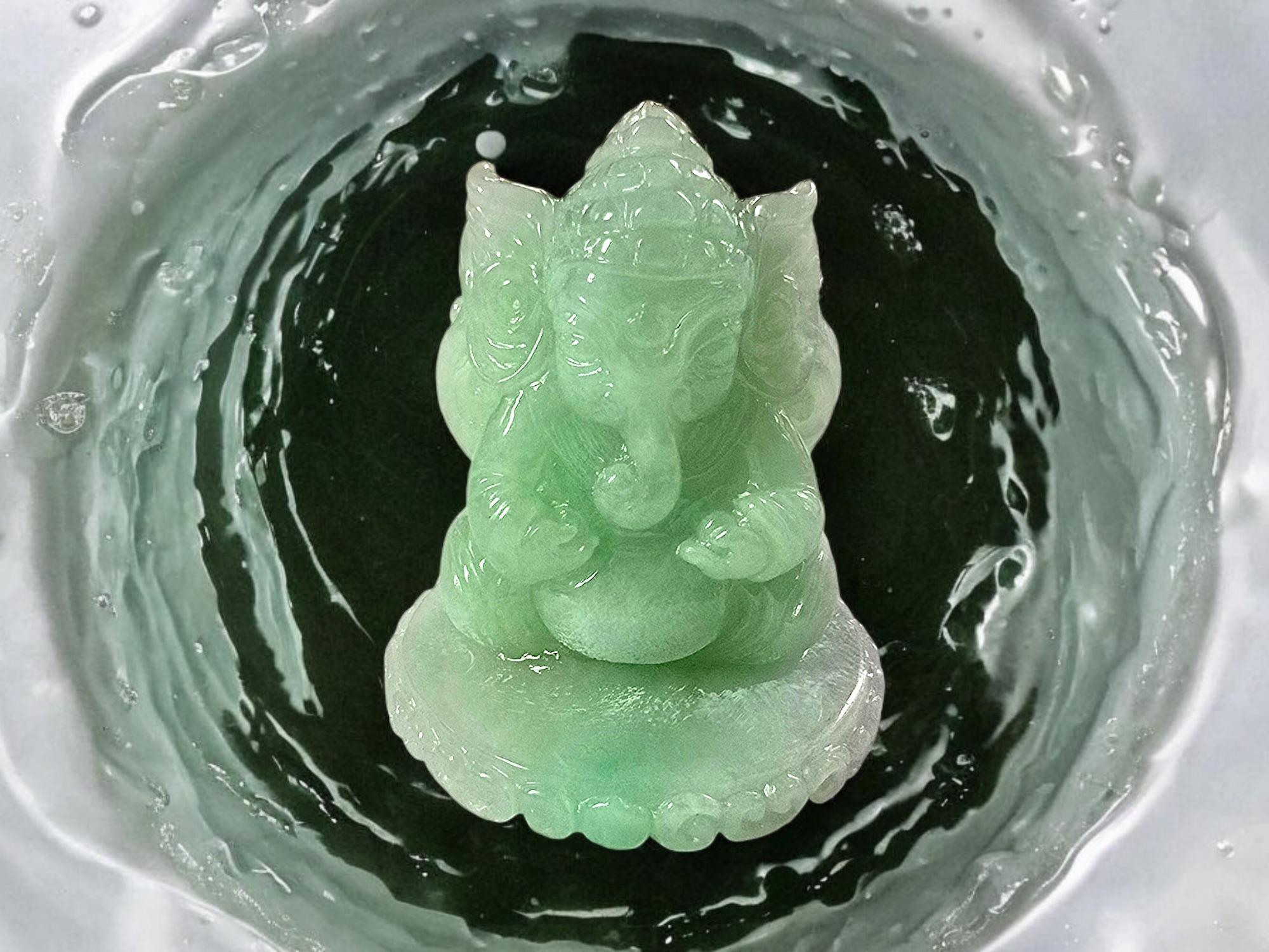 Certified Lord Ganesha Imperial Burmese A-Jadeite Carved Figurine Ornament For Sale 6