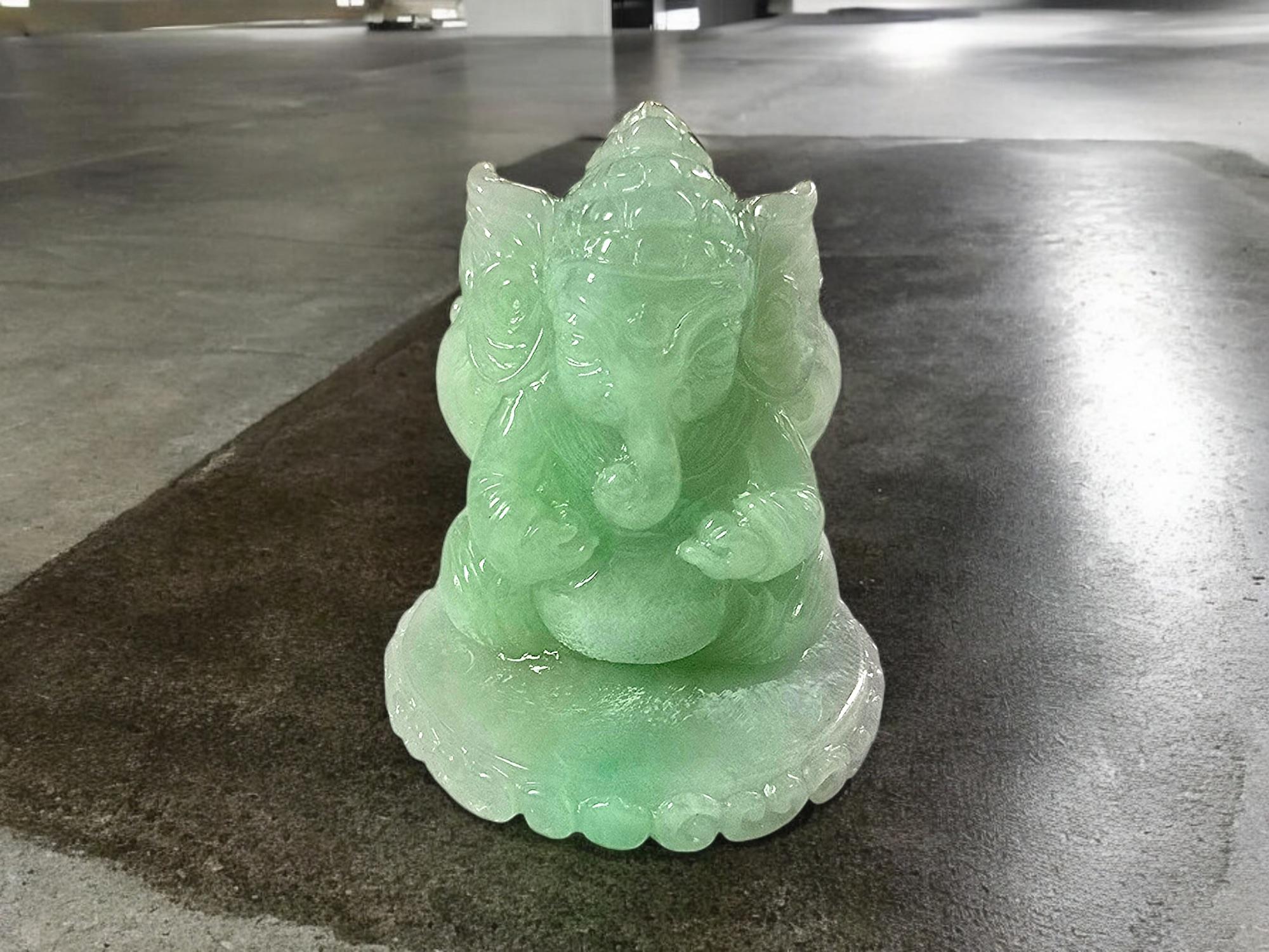 Certified Lord Ganesha Imperial Burmese A-Jadeite Carved Figurine Ornament For Sale 8