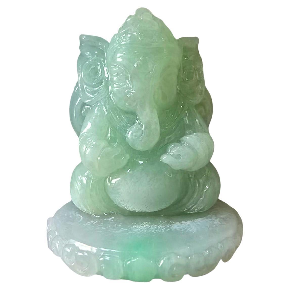 Certified Lord Ganesha Imperial Burmese A-Jadeite Carved Figurine Ornament In New Condition For Sale In Kowloon, HK