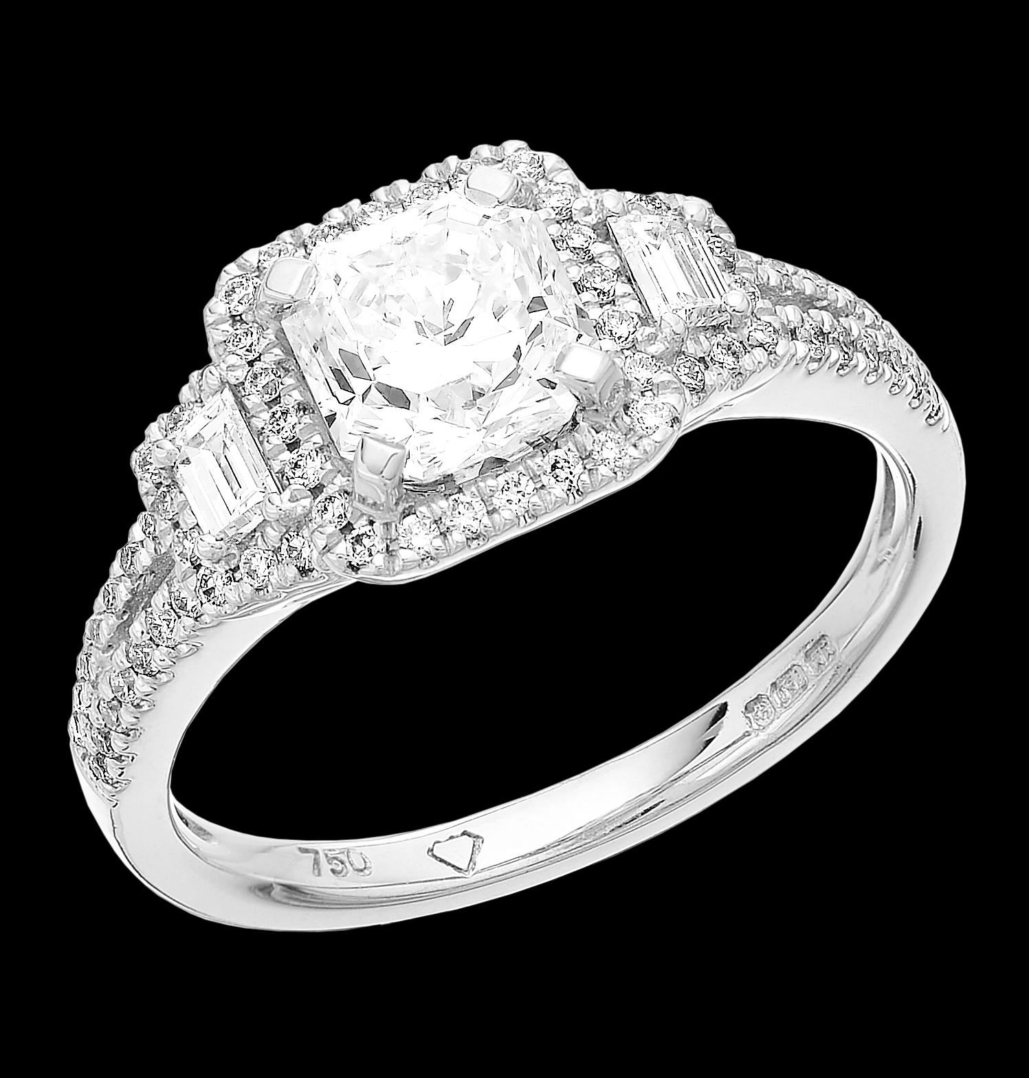 Certified Lucere - Modifizierter Smaragd 1,03ct Diamantring mit Diamantschultern (Moderne) im Angebot