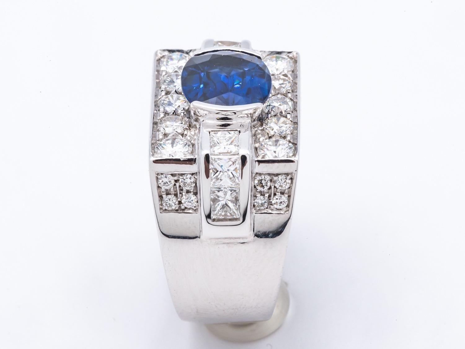 Ring Certified Madagascar Sapphire Diamonds White Gold 18 Karat   For Sale 2