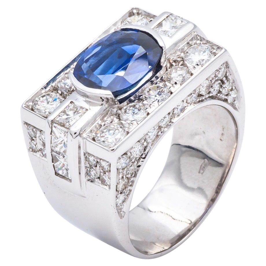 Ring Certified Madagascar Sapphire Diamonds White Gold 18 Karat   For Sale