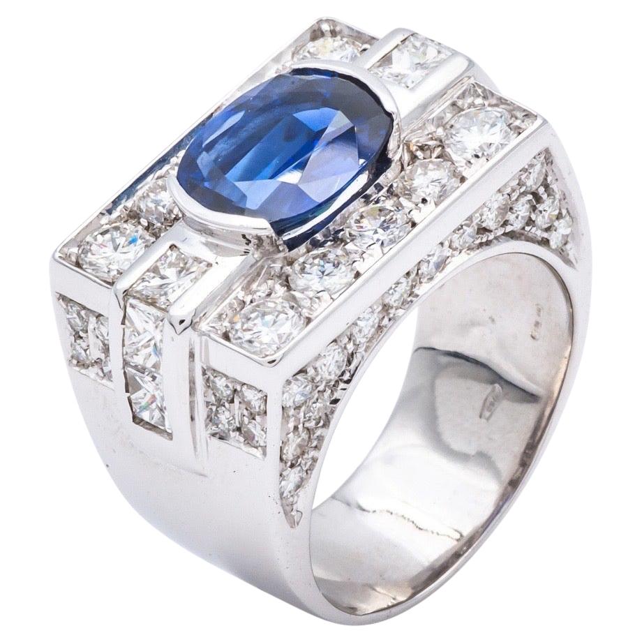 Ring Certified Madagascar Sapphire Diamonds White Gold 18 Karat For Sale