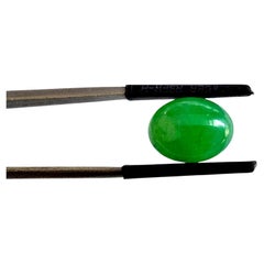 Certified MADE IN JAPAN 5.841cts. Intense Green Burmese A-Jadeite Oval Cabochon