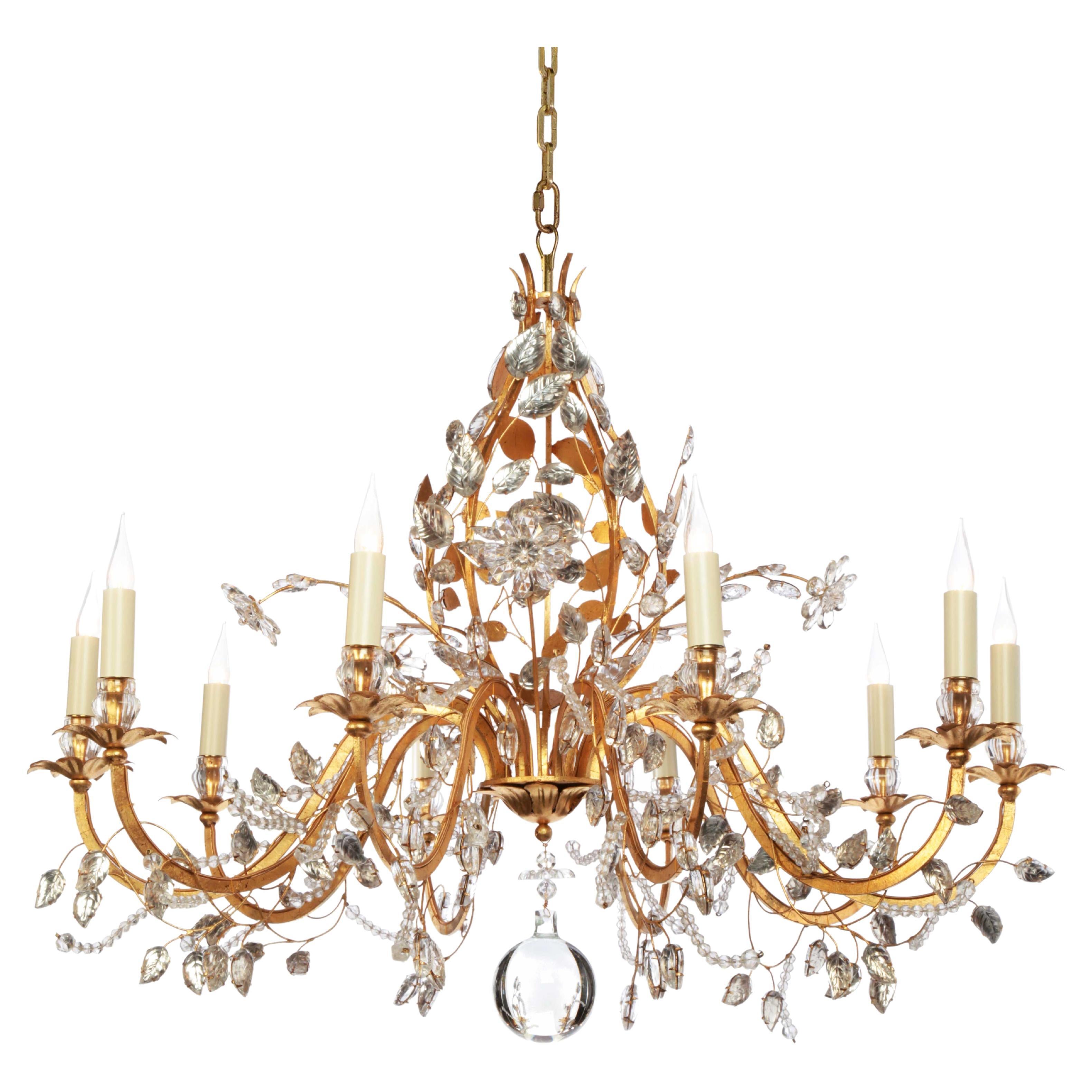 French Certified Maison Bagues Chandelier, 10 Lights Fine Ironwork and Crystals #00108 For Sale