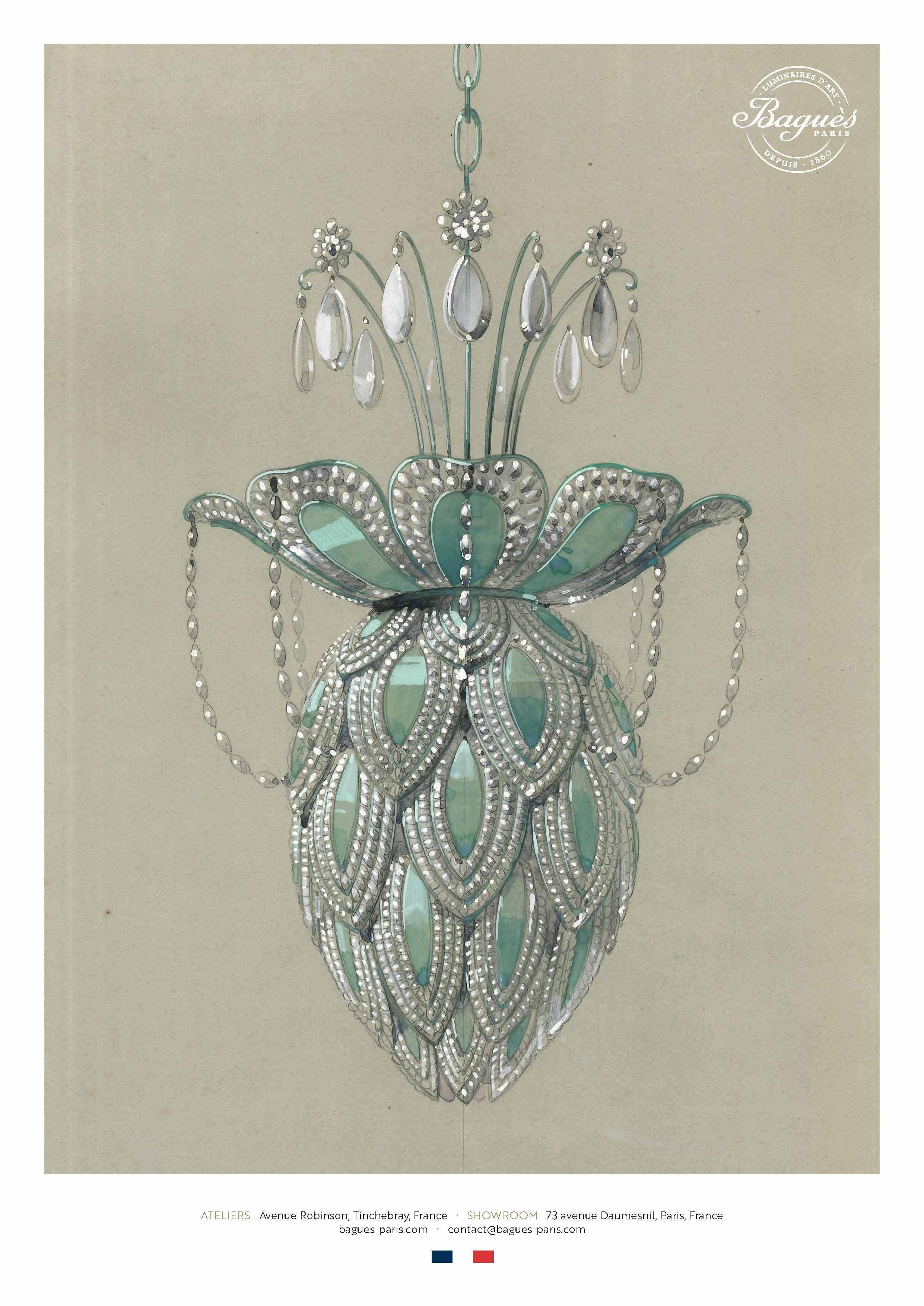 French Certified Maison Bagues Chandelier, 10 Lights Iron & Crystal #14652 For Sale