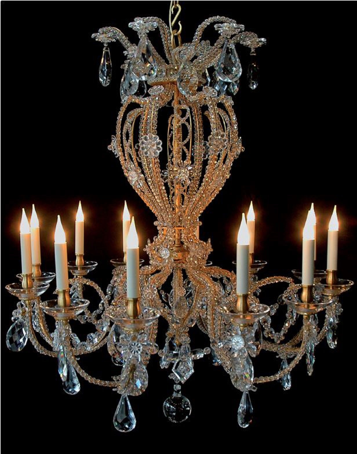 Certified Maison Bagues Chandelier, 12 Lights Iron & Crystal #08203 For Sale