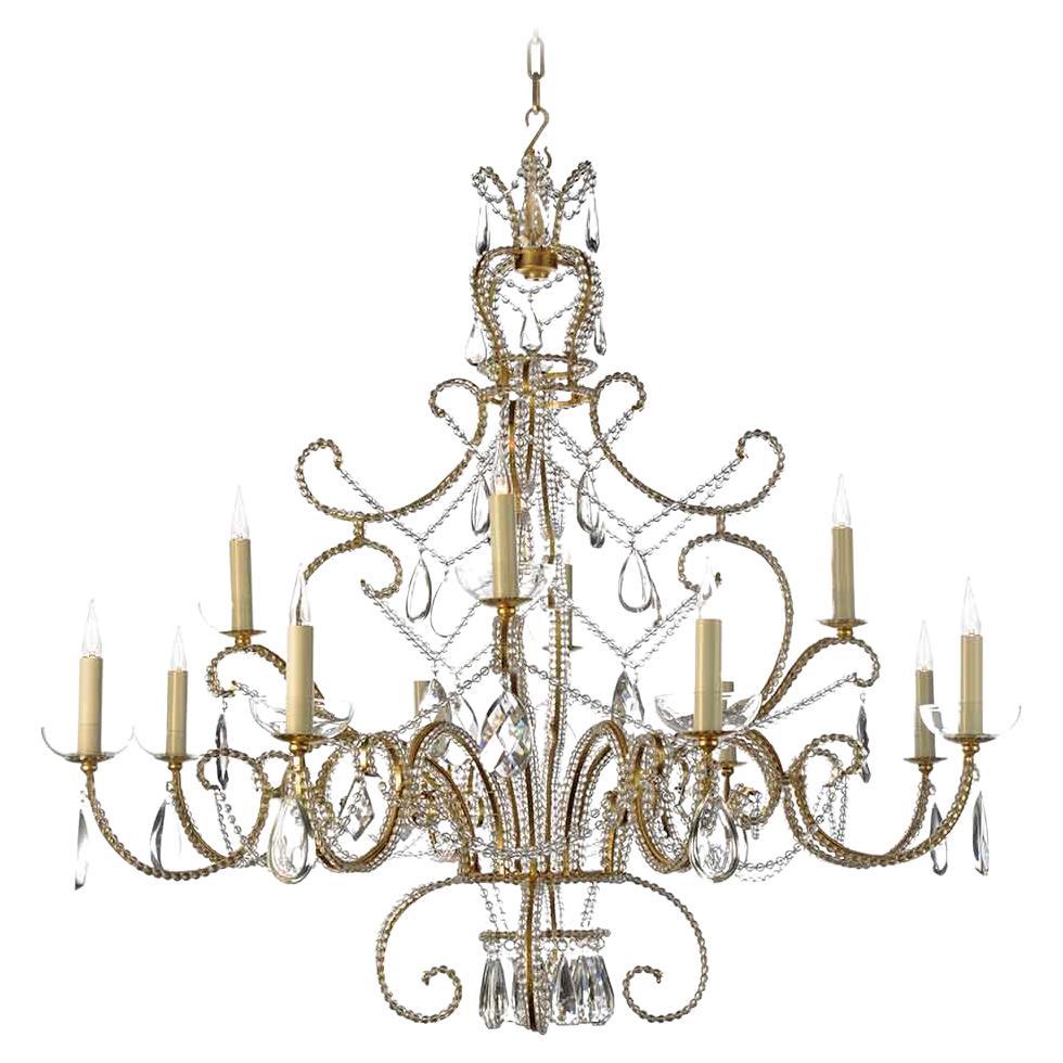 Certified Maison Bagues Chandelier, 12 Lights Iron & Crystal #18132 For Sale