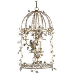 Lustre certifié Maison Bagues, 3 éclairages en fer et cristal n° 20031