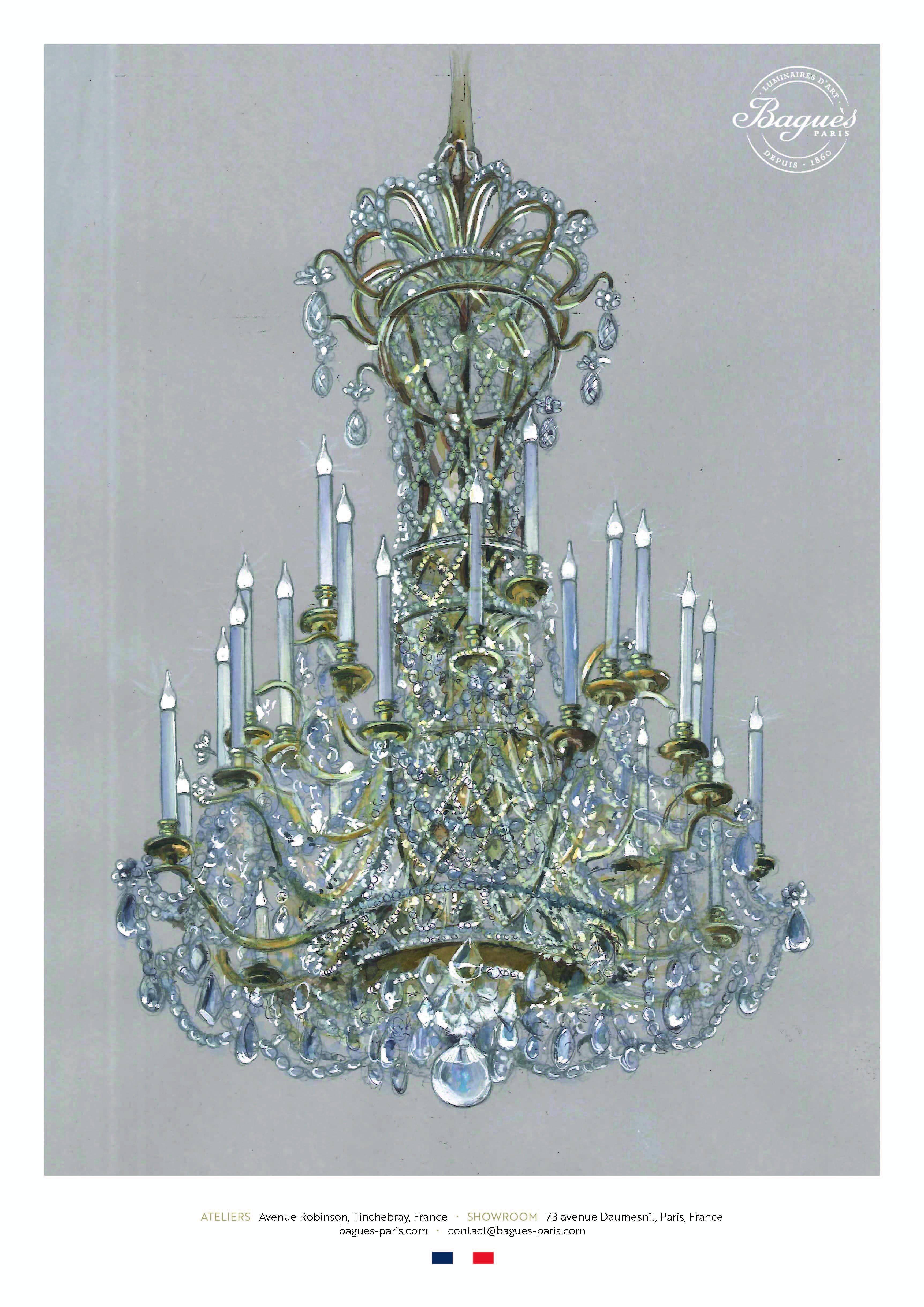 Certified Maison Bagues Chandelier, 30 Lights Iron and Crystal #18159,  George V For Sale at 1stDibs