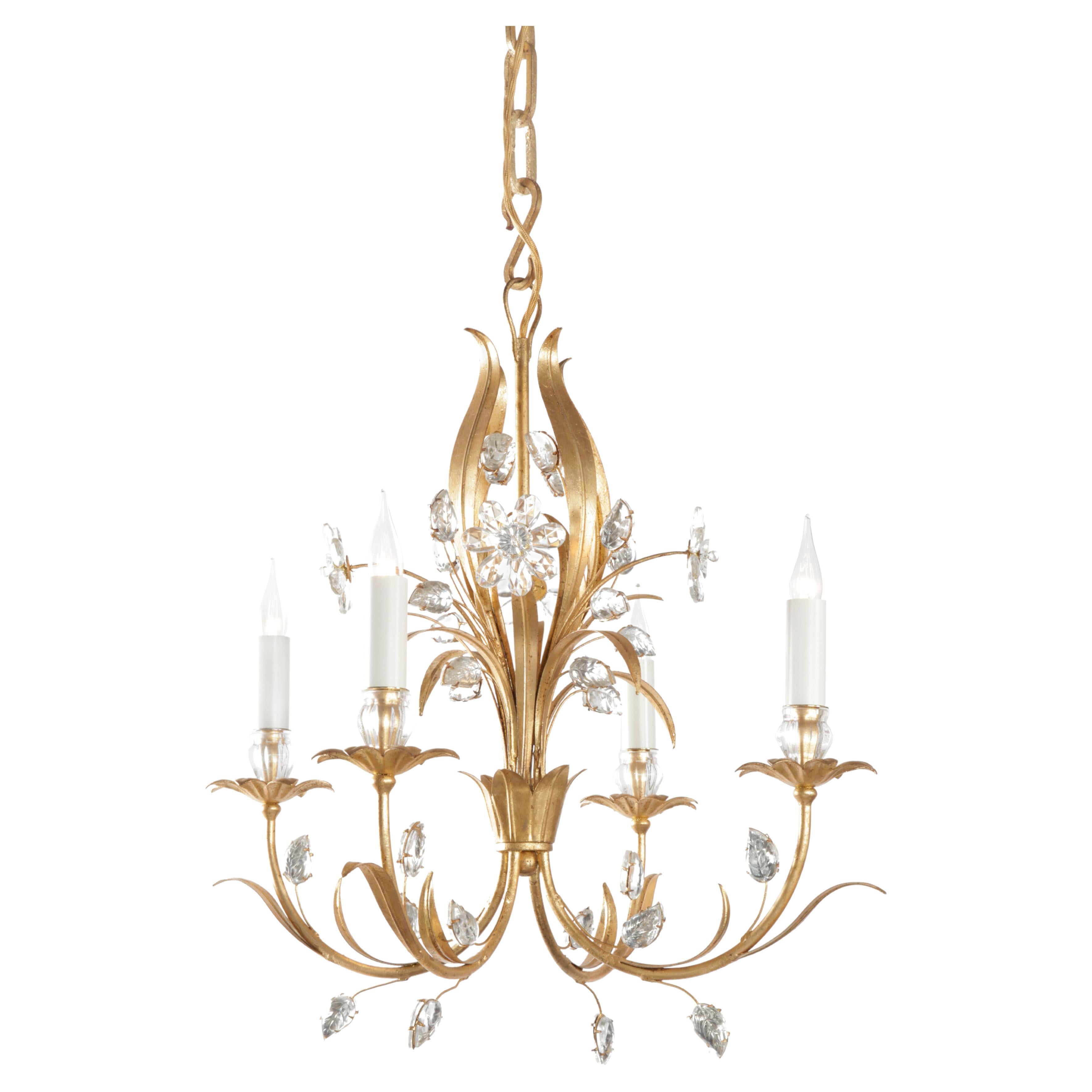 Certified Maison Bagues Chandelier, 4 Lights Iron & Crystal #00166 For Sale