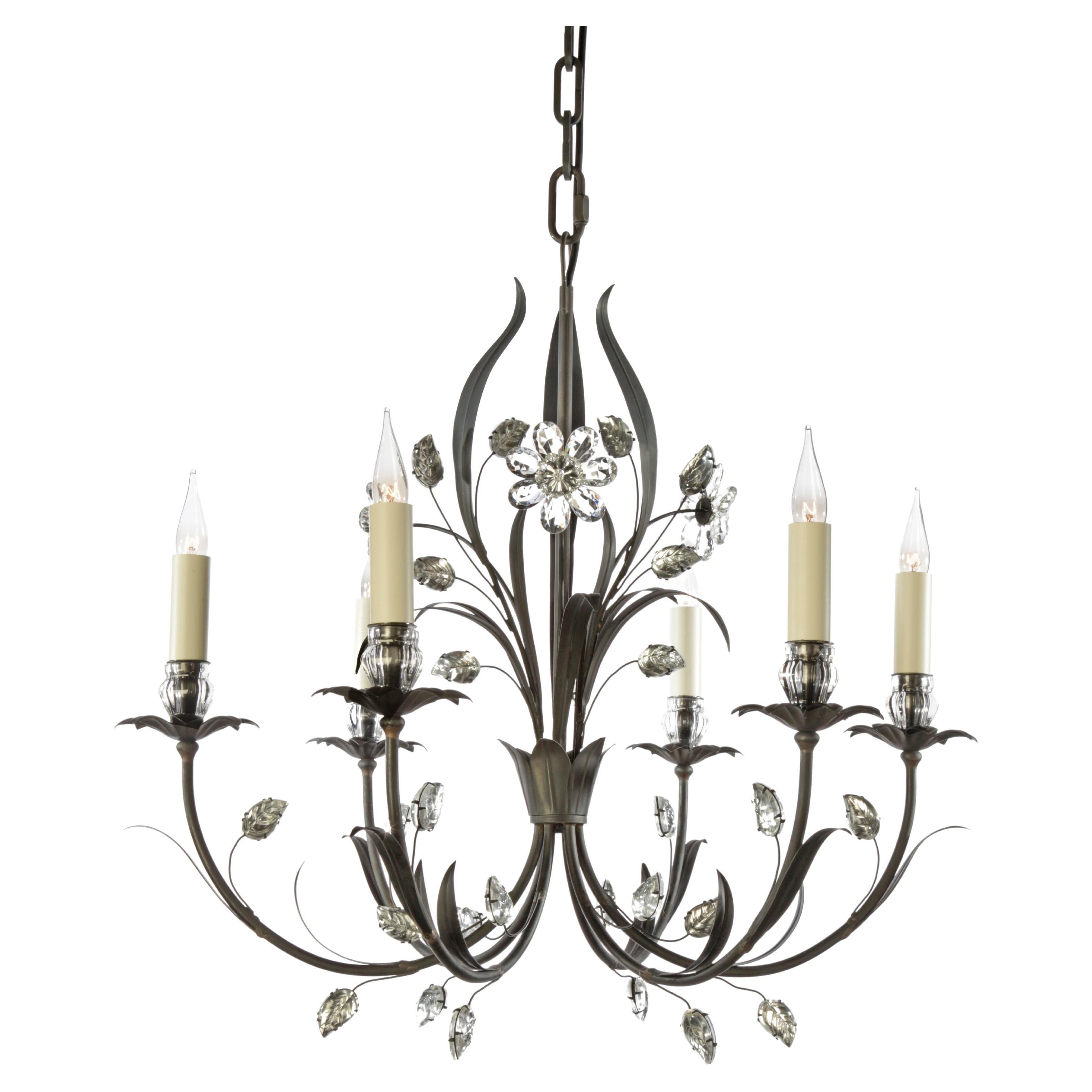 Certified Maison Bagues Chandelier, 6 Lights Iron & Crystal #00166 For Sale