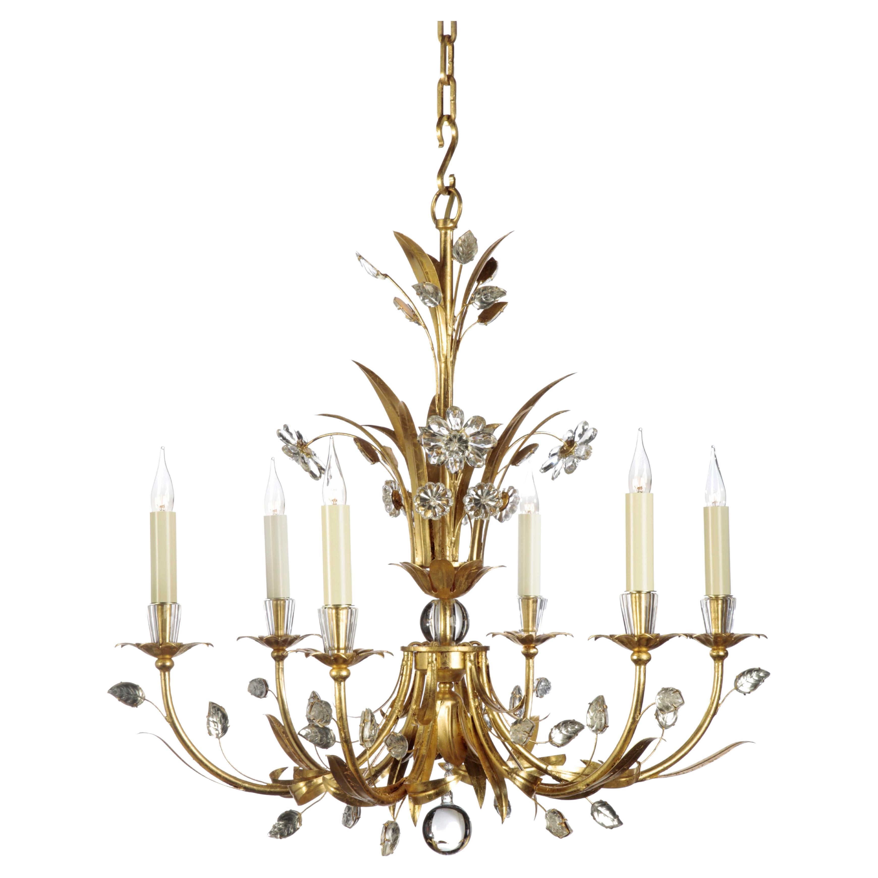 Certified Maison Bagues Chandelier, 6 Lights Iron & Crystal #00038 For Sale