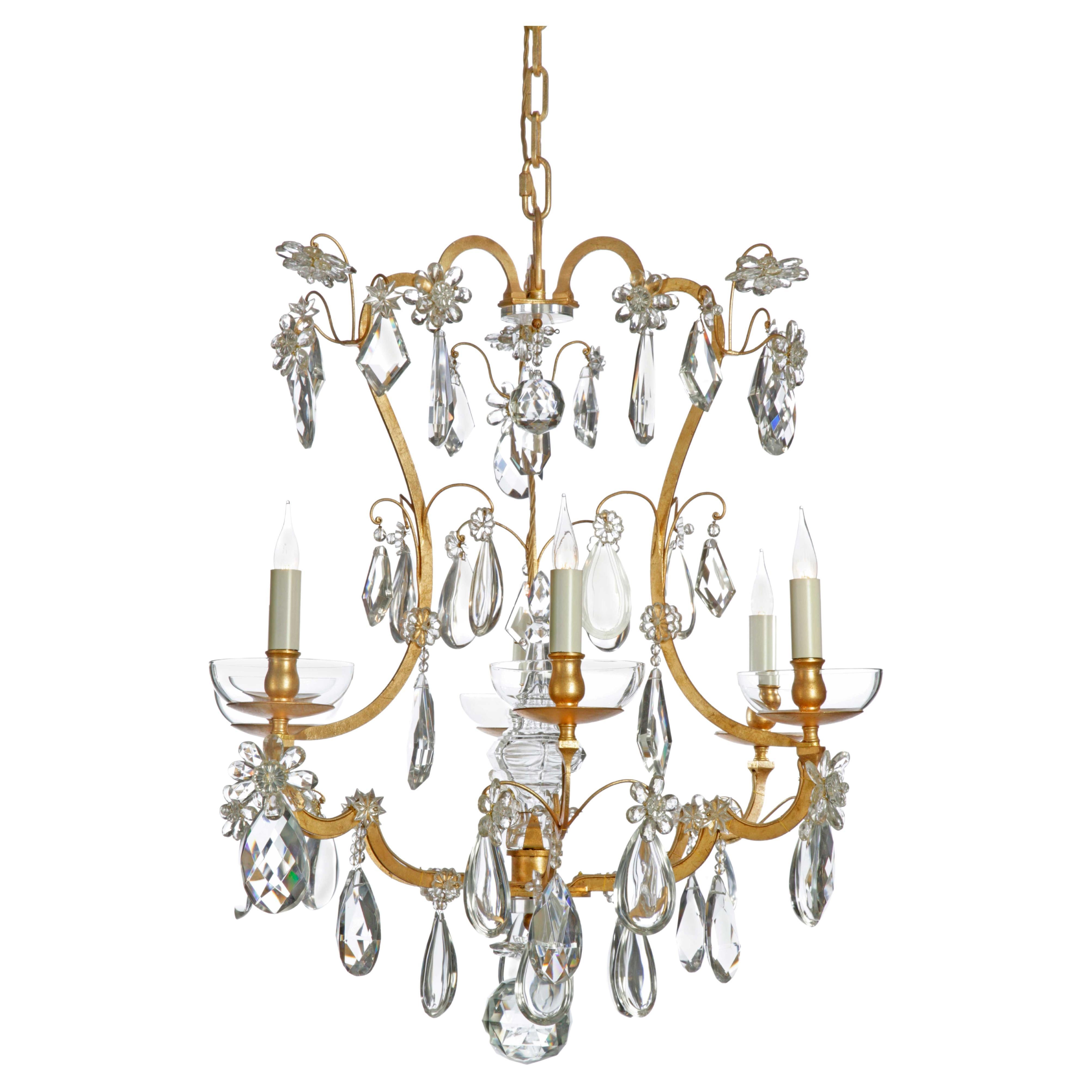 Certified Maison Bagues Chandelier, 6 Lights Iron & Crystal #17012 For Sale