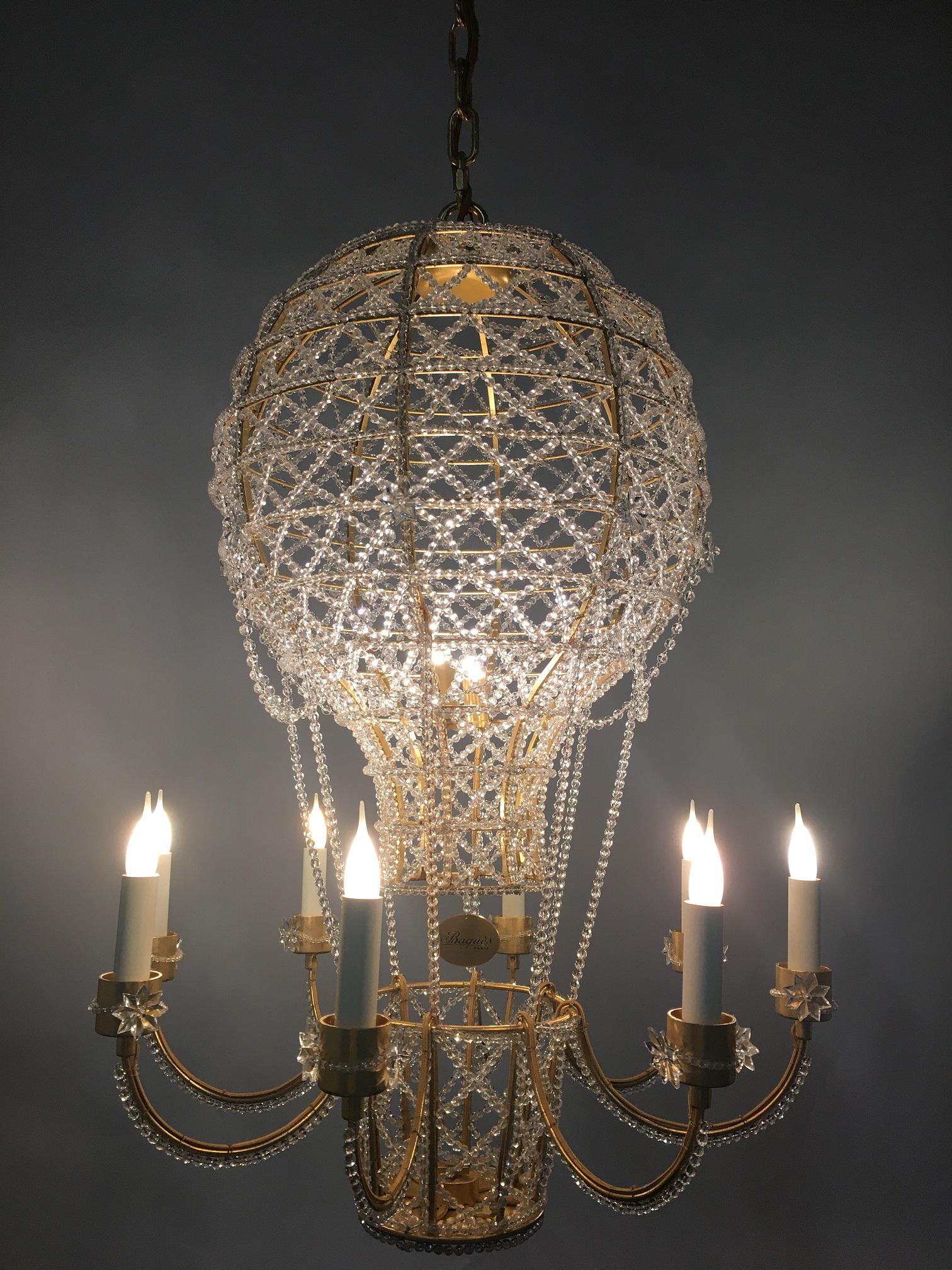 French Certified Maison Bagues Chandelier, 8 Lights Iron and Crystal For Sale