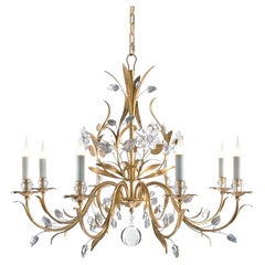 Lustre certifié Maison Bagues, 8 éclairages en fer et cristal n°00170