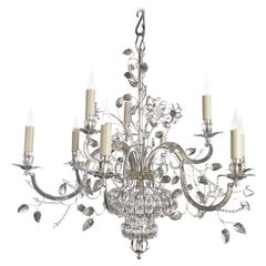 Lustre certifié Maison Bagues, 9 éclairages en fer et cristal n°12493