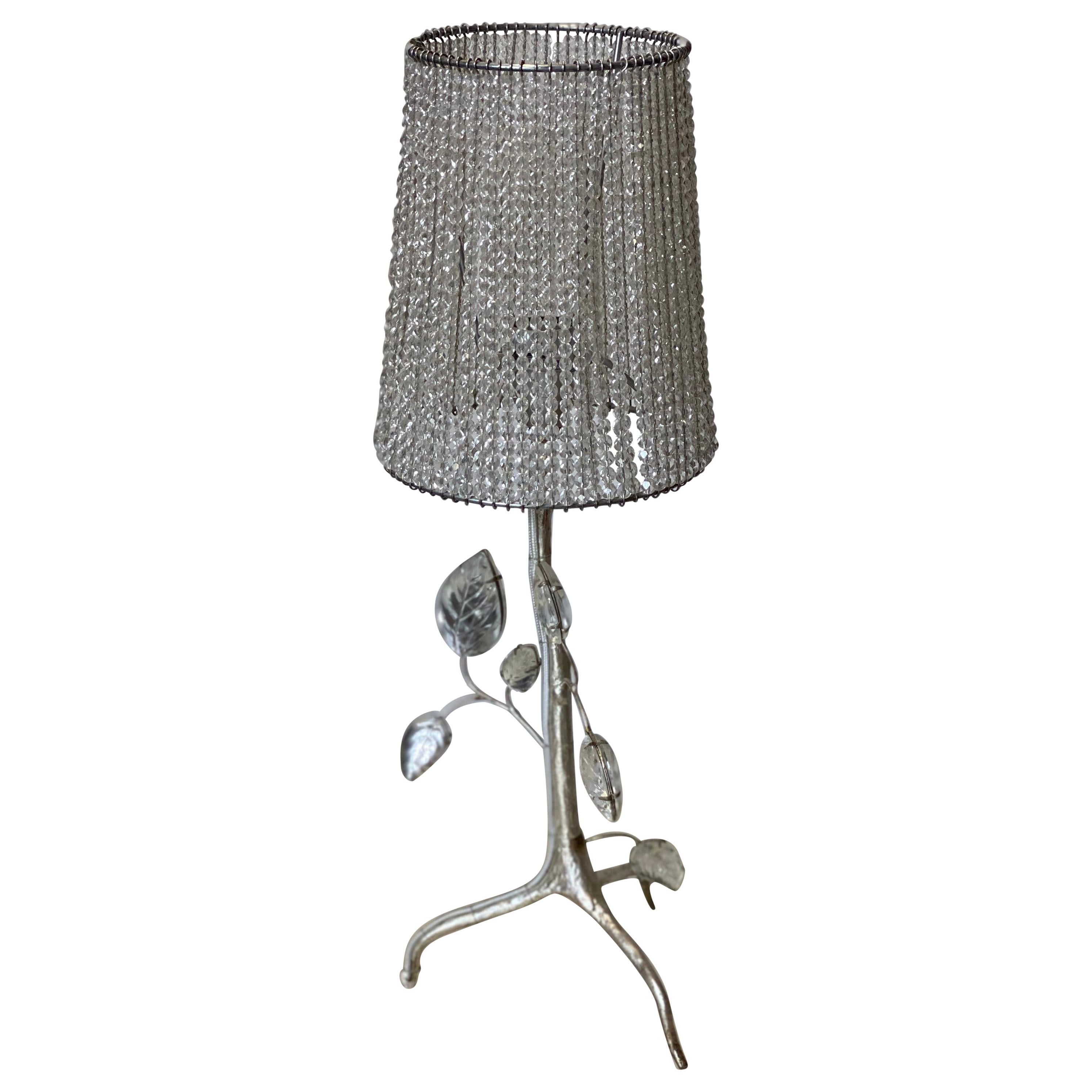 #18115 Maison Baguès lamp.
Can order in both gilt gold or gilt silver. Can be UL listed for an extra fee.

Iron and crystal beads. Handmade.