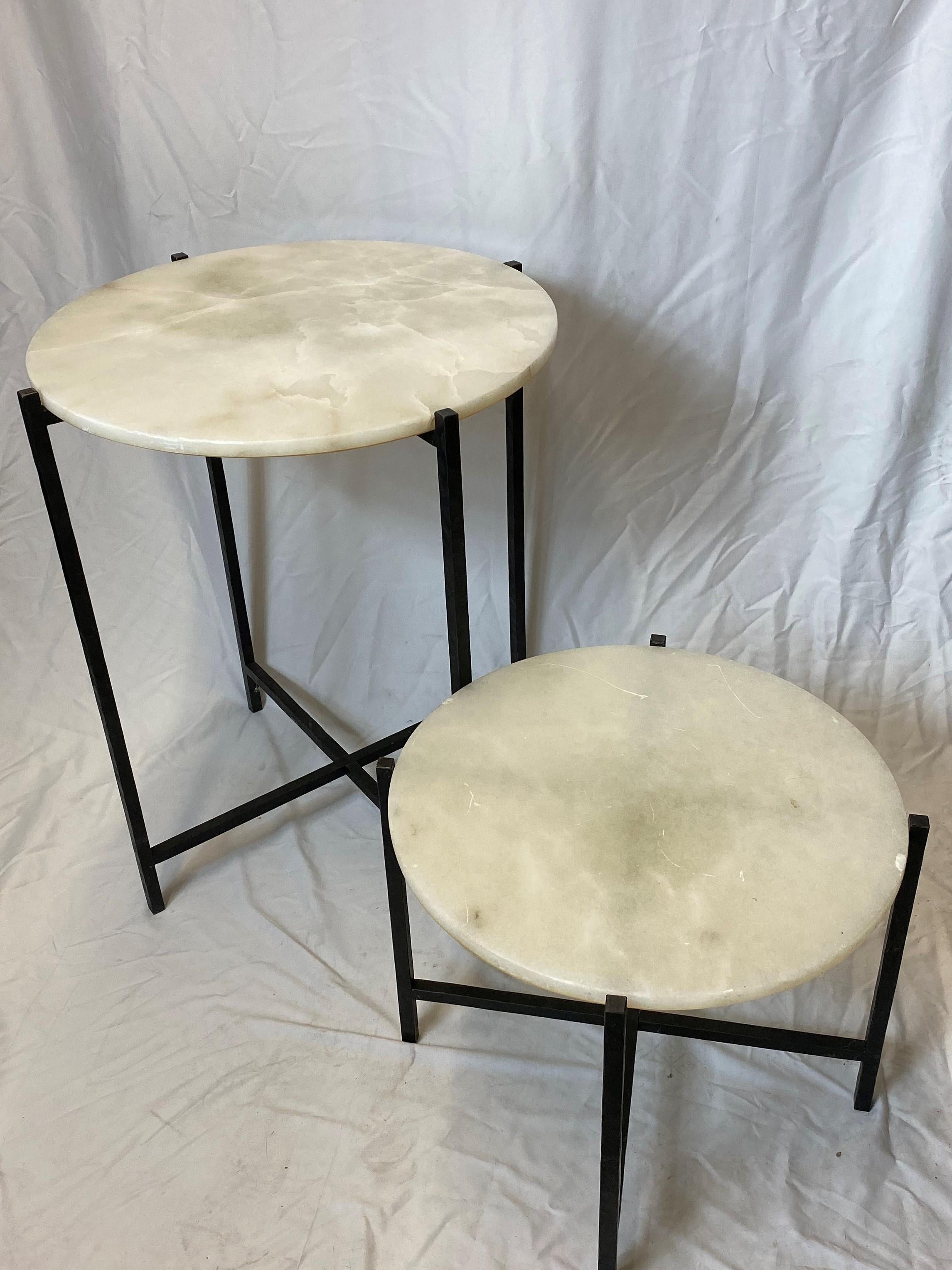 Maison Baguès alabaster table set- 2 sizes, handmade wrought iron and alabaster tops, made in France.